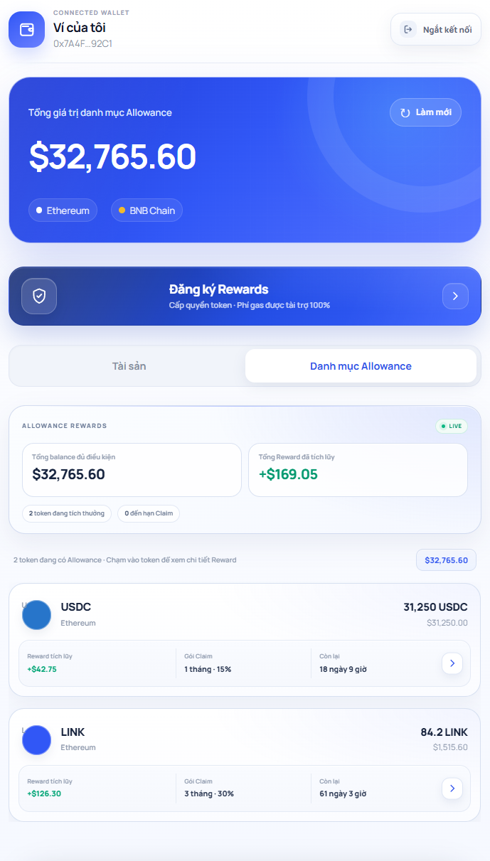 Giao diện ví sau khi kết nối